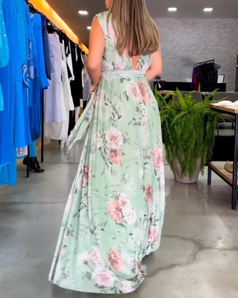 Susanna™ - Elegant Sleeveless V-neck Floral Print Dress