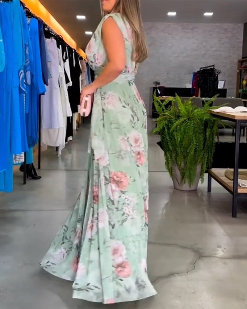 Susanna™ - Elegant Sleeveless V-neck Floral Print Dress
