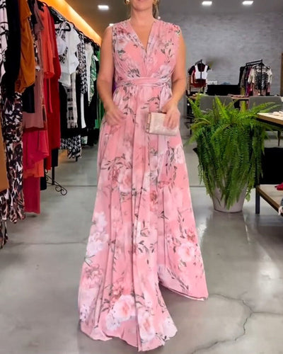 Susanna™ - Elegant Sleeveless V-neck Floral Print Dress