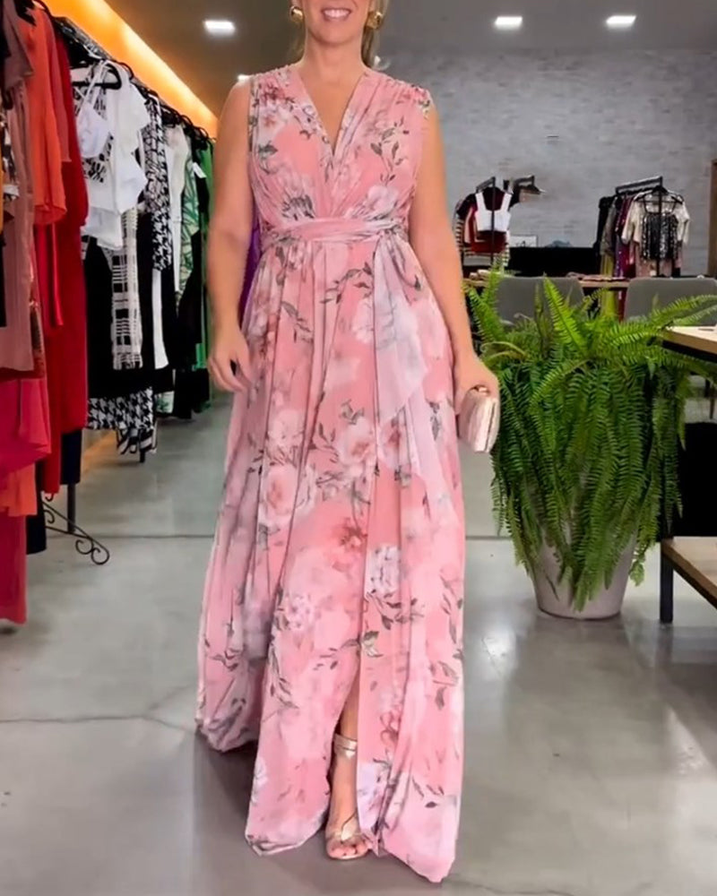 Susanna™ - Elegant Sleeveless V-neck Floral Print Dress