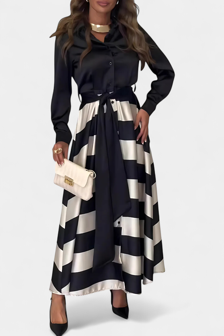 Nessia | Long Striped Shirt Dress with Belt 👗✨