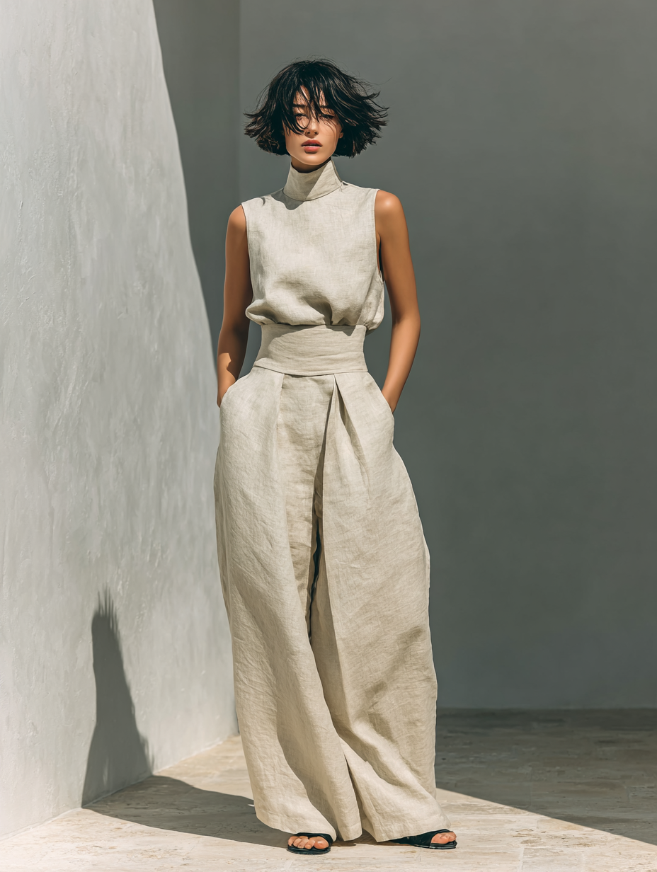Maria – Chic cotton-linen tank & flowy wide-leg pants set for effortless, everyday style