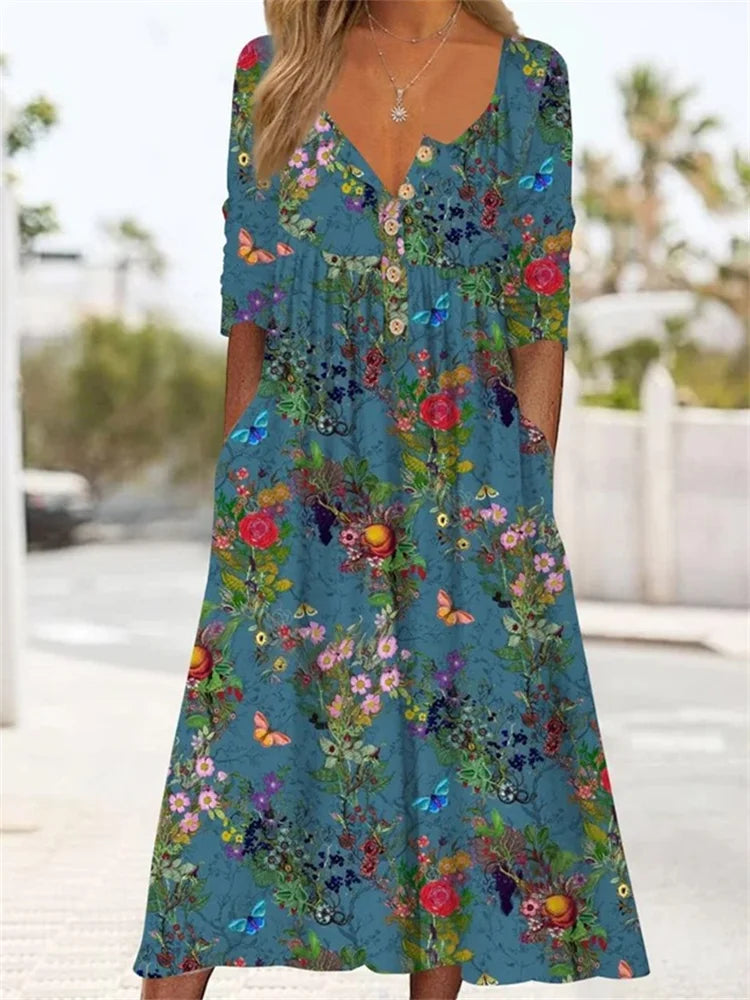 Gisella™- Pleated Dress with Button and Pockets