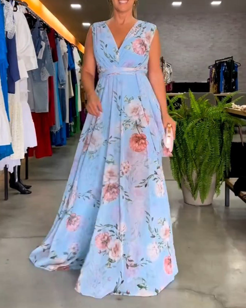 Susanna™ - Elegant Sleeveless V-neck Floral Print Dress