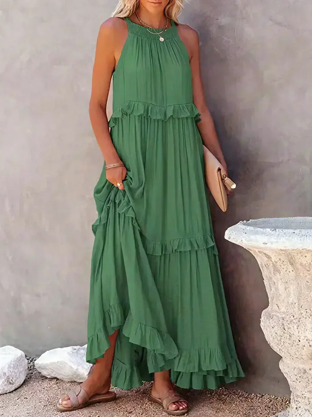 Athena™ - Halter Ruffle Maxi Dress