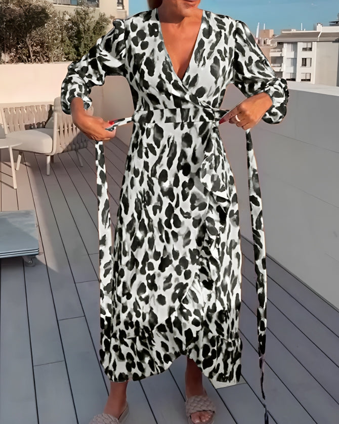 Isadora™ - Elegant Leopard Print V-Neck Dress