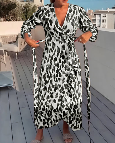 Isadora™ - Elegant Leopard Print V-Neck Dress