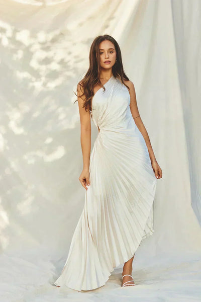 Kristina™ - Asymmetrical Pleated Midi Dress