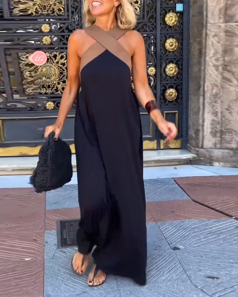 Ester™ - Elegant Maxi Dress with Cross Back