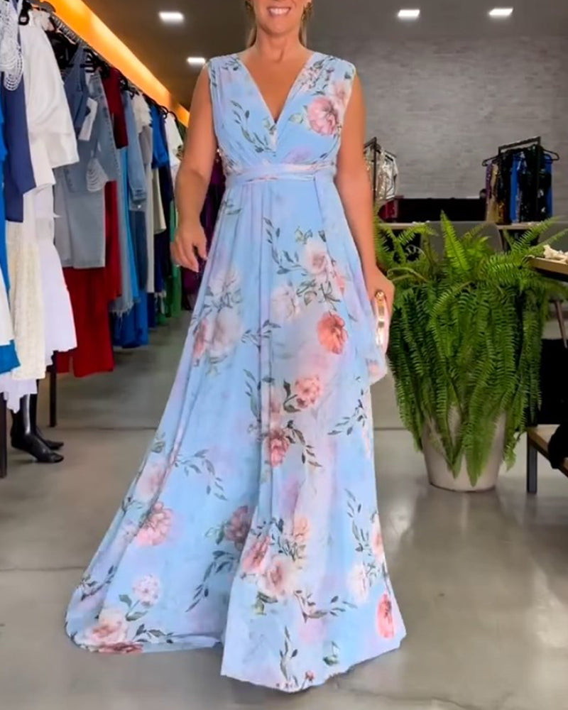Susanna™ - Elegant Sleeveless V-neck Floral Print Dress