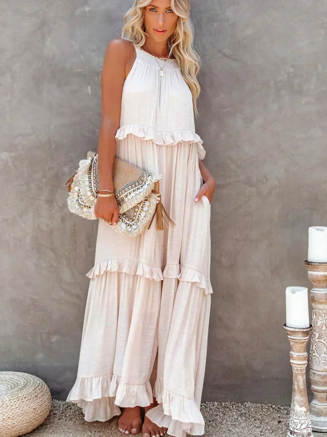 Athena™ - Halter Ruffle Maxi Dress