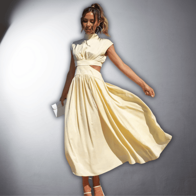 Camilla™ - Pleated and Backless Dress with Cutout