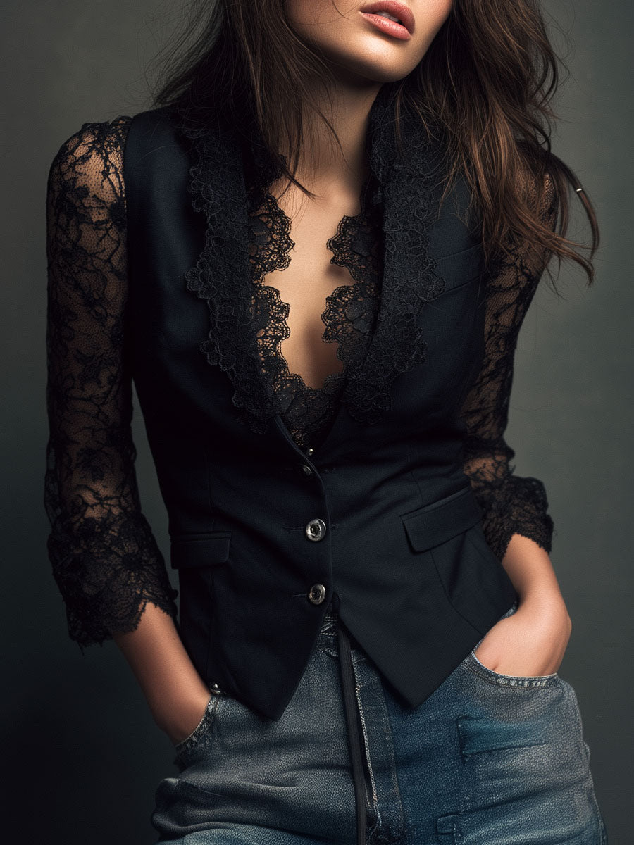 Claudia · Black Lace Blazer