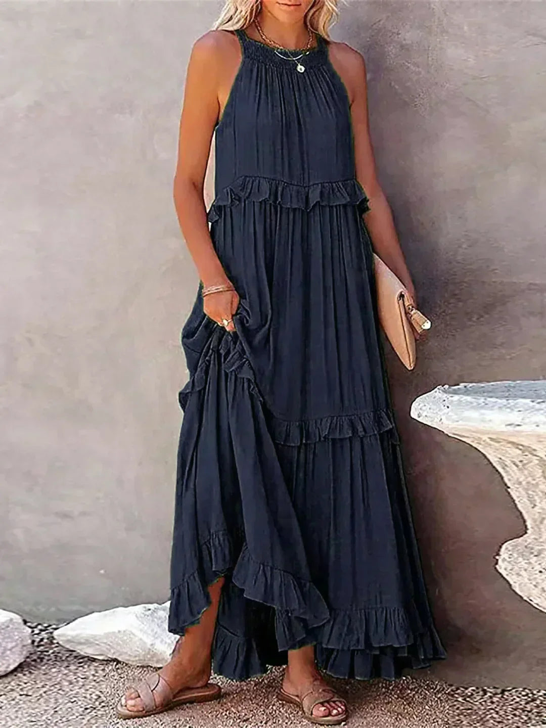 Athena™ - Halter Ruffle Maxi Dress