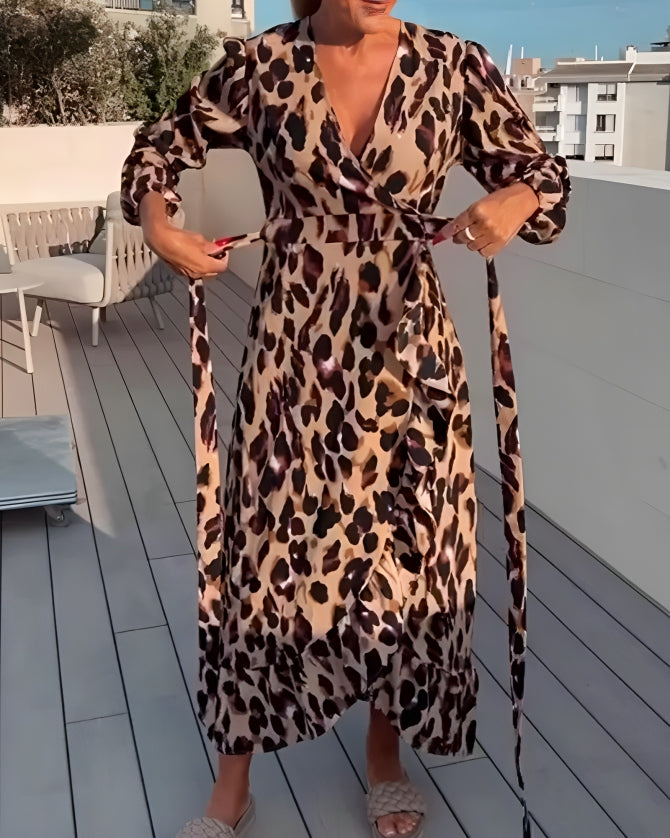 Isadora™ - Elegant Leopard Print V-Neck Dress