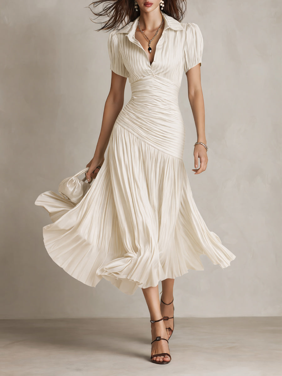 “Manon – retro striped satin midi dress”