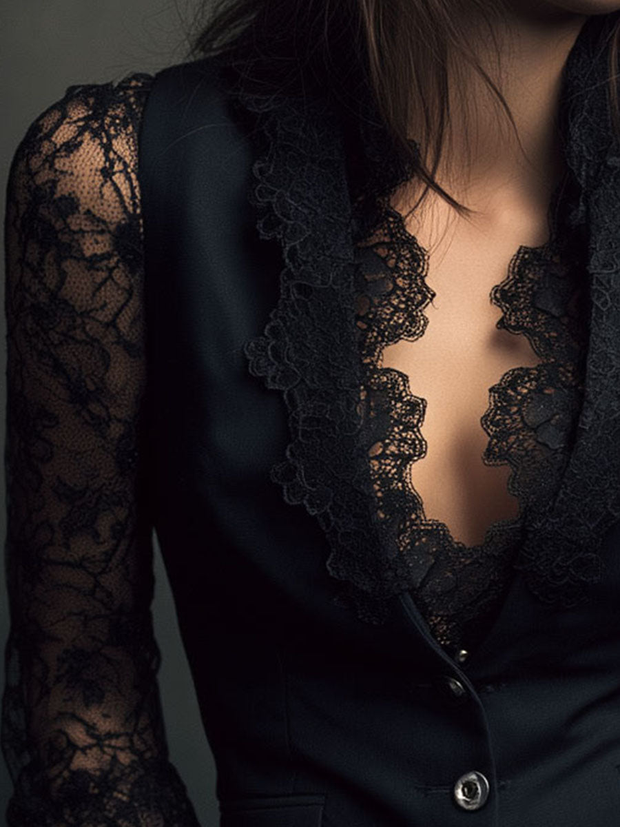 Claudia · Black Lace Blazer