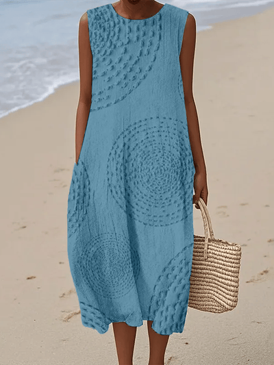 Ladies Casual Printed Round Neck Sleeveless Dress