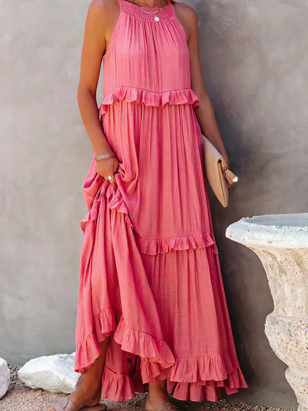 Athena™ - Halter Ruffle Maxi Dress