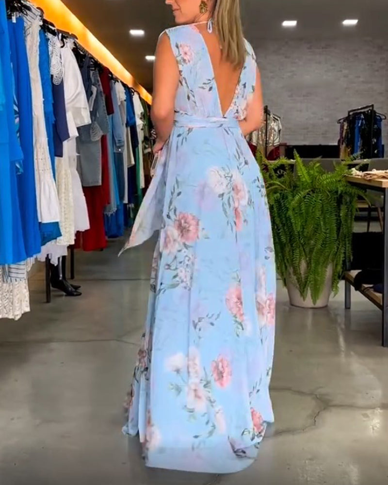 Susanna™ - Elegant Sleeveless V-neck Floral Print Dress