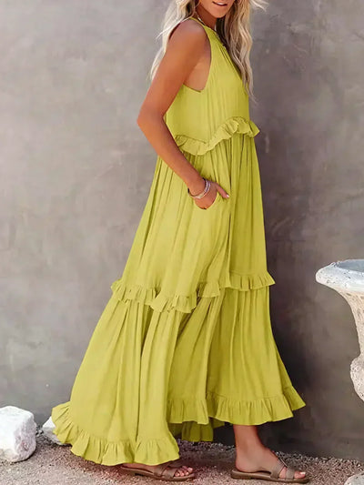 Athena™ - Halter Ruffle Maxi Dress