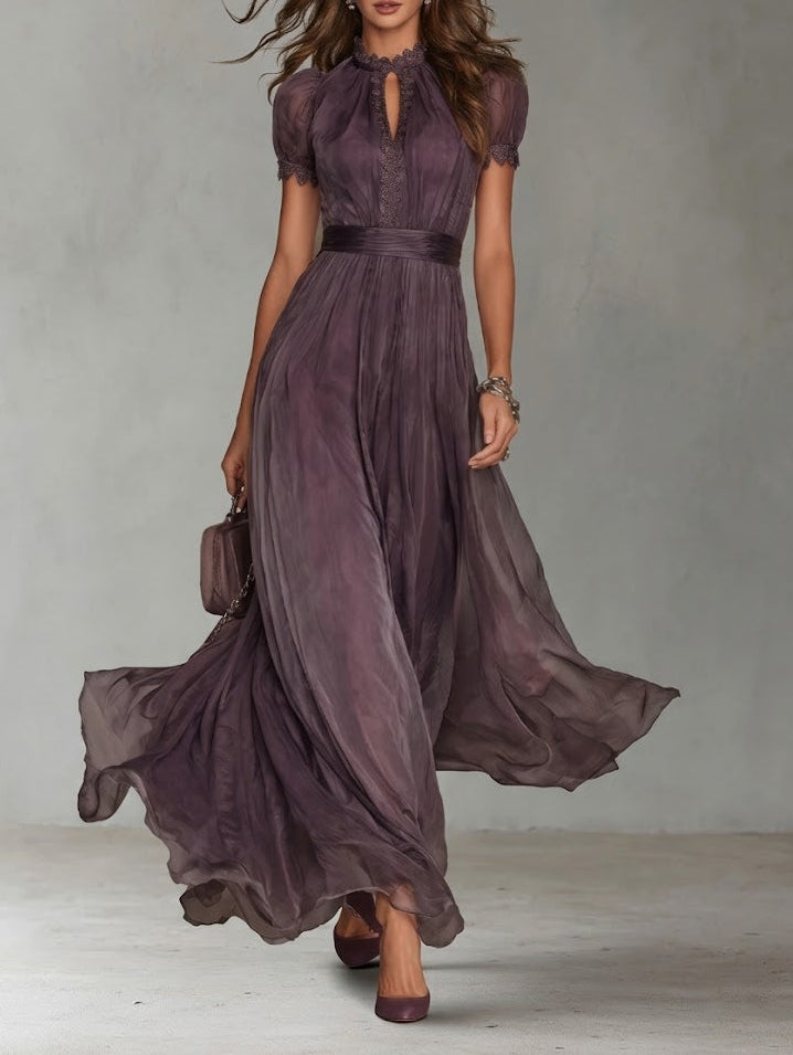 Flavia | Long Purple Dress with Keyhole Neckline
