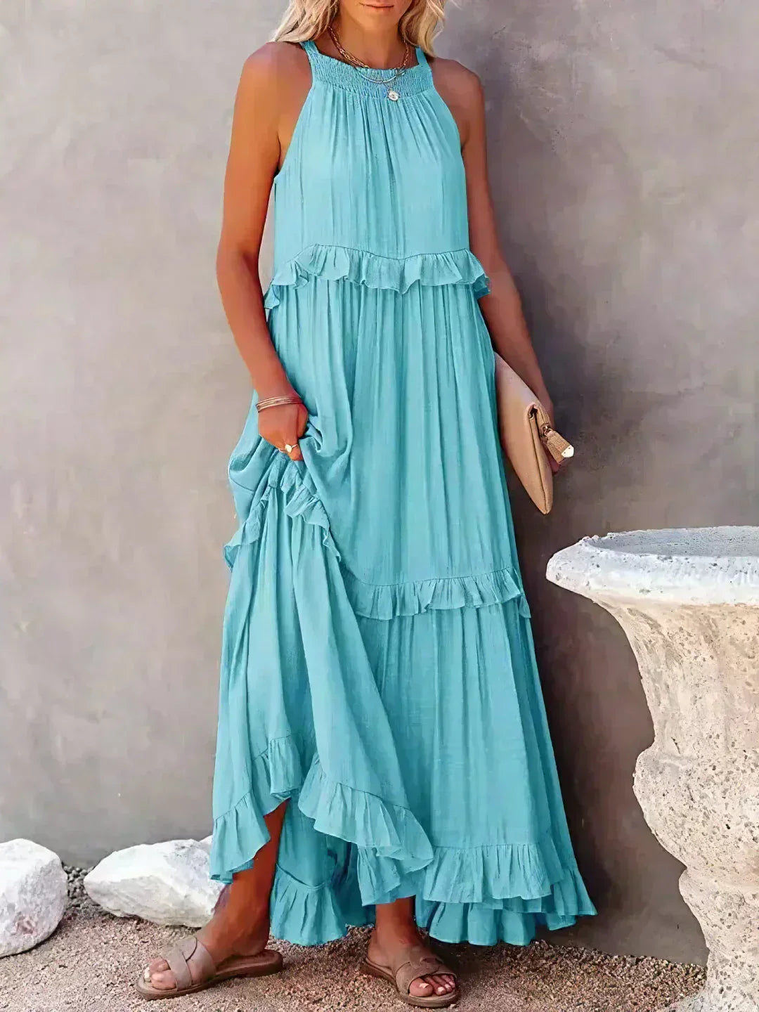Athena™ - Halter Ruffle Maxi Dress