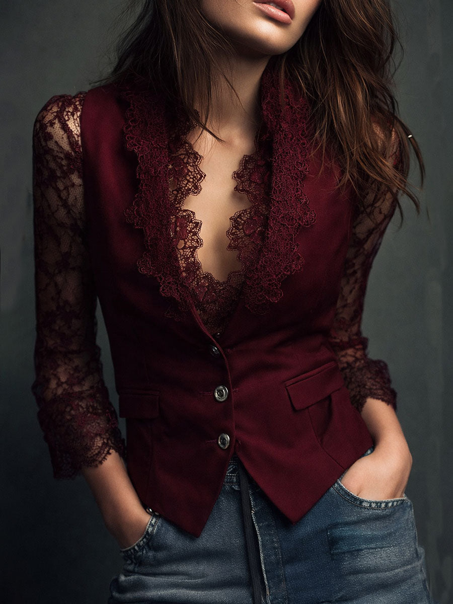 Claudia · Black Lace Blazer