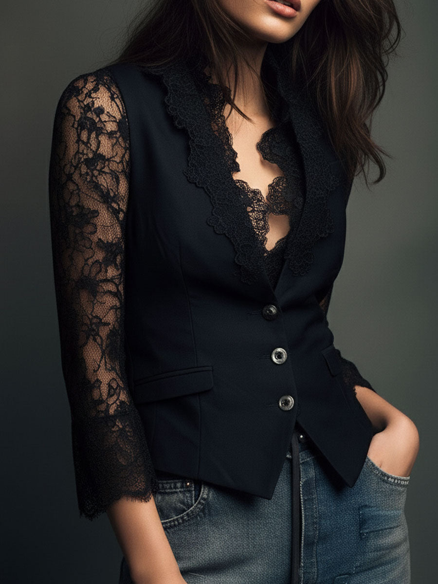 Claudia · Black Lace Blazer