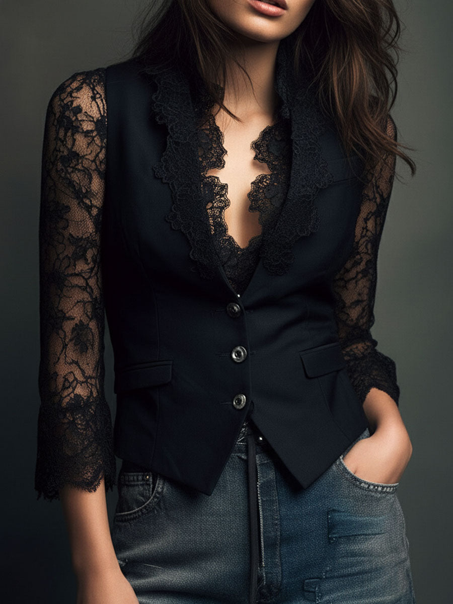 Claudia · Black Lace Blazer