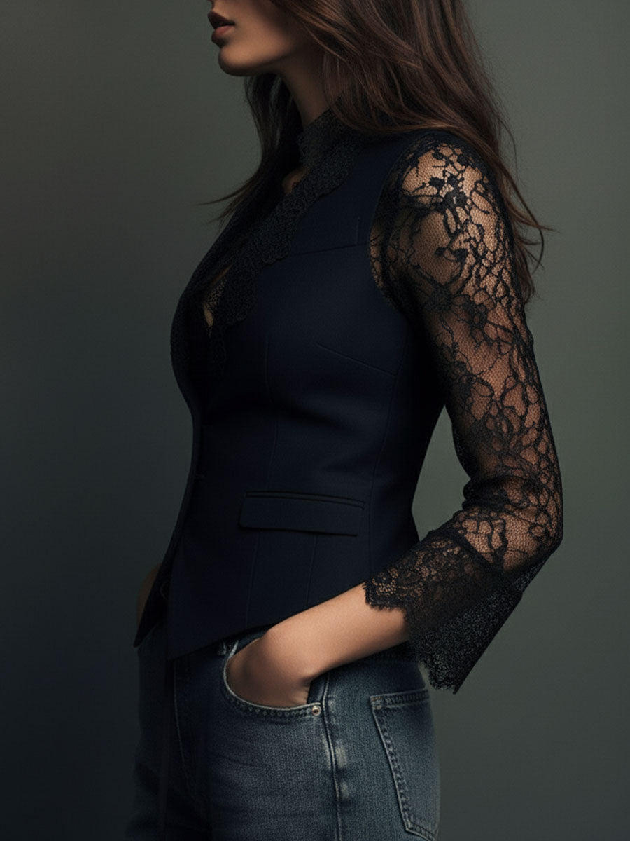 Claudia · Black Lace Blazer