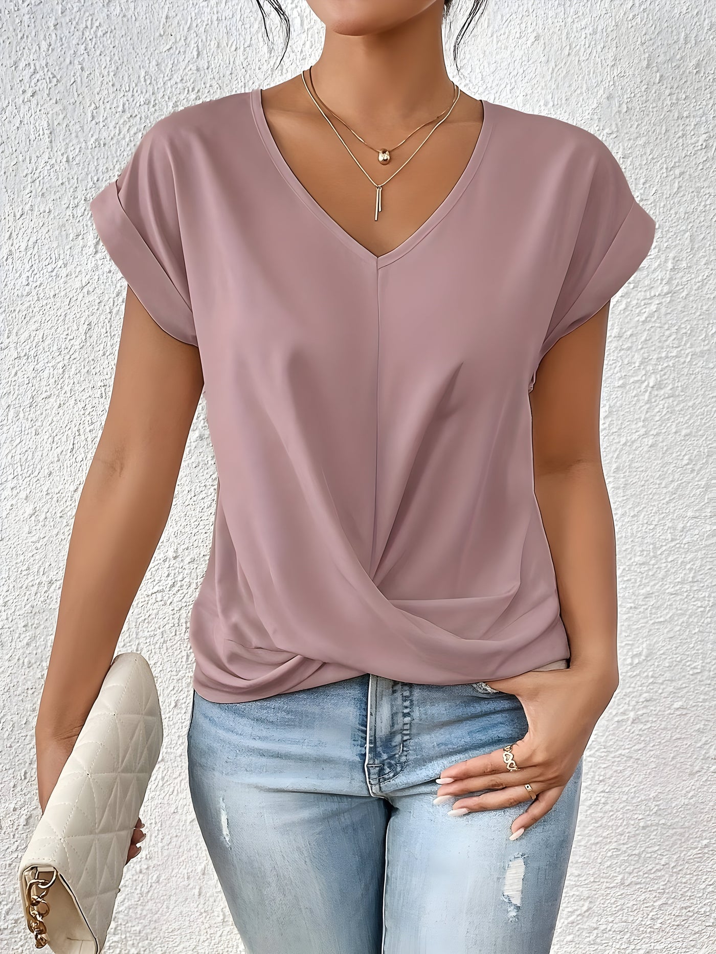 Sylvia™ - Twist Front V-Neck Top