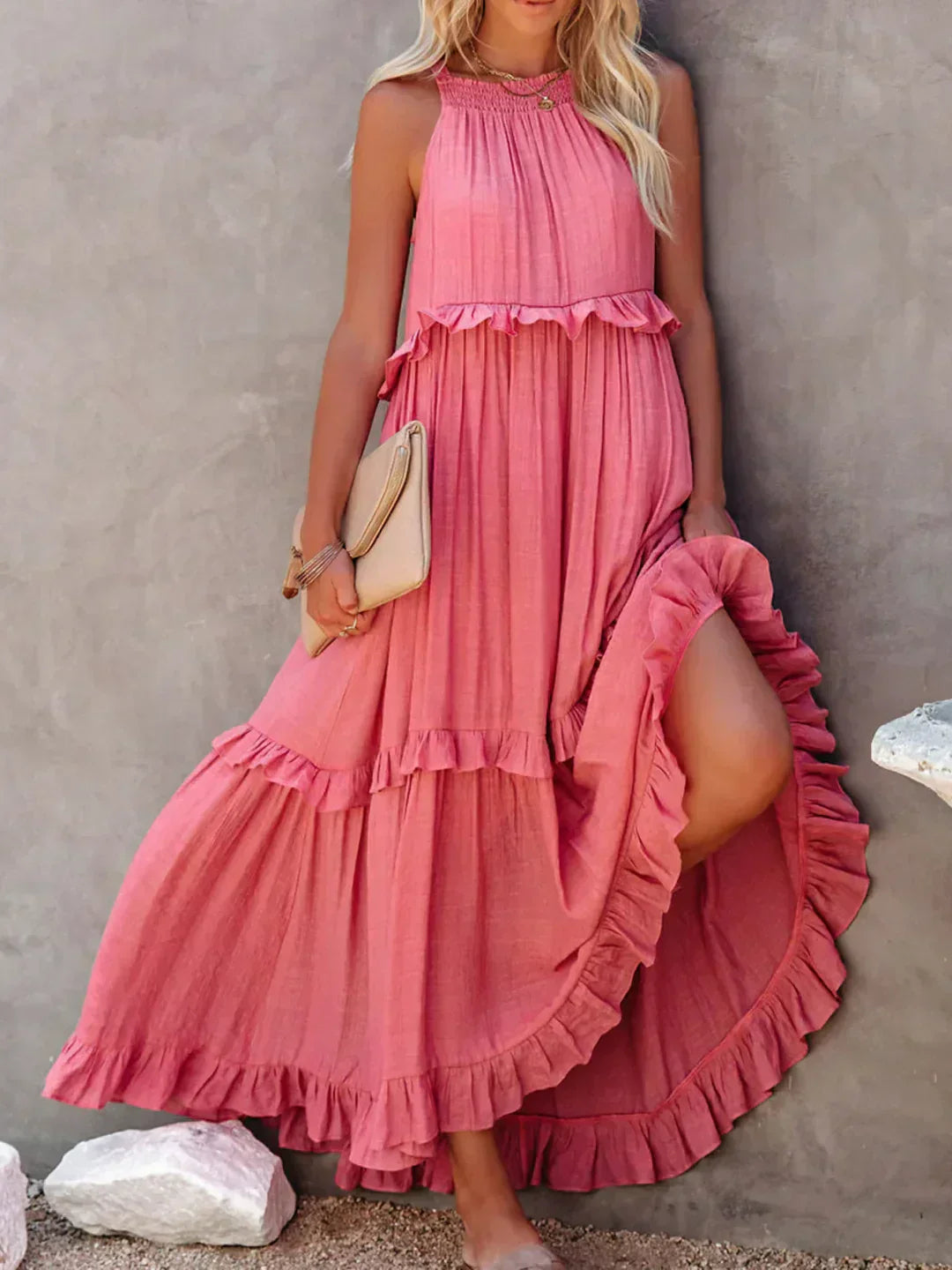 Athena™ - Halter Ruffle Maxi Dress