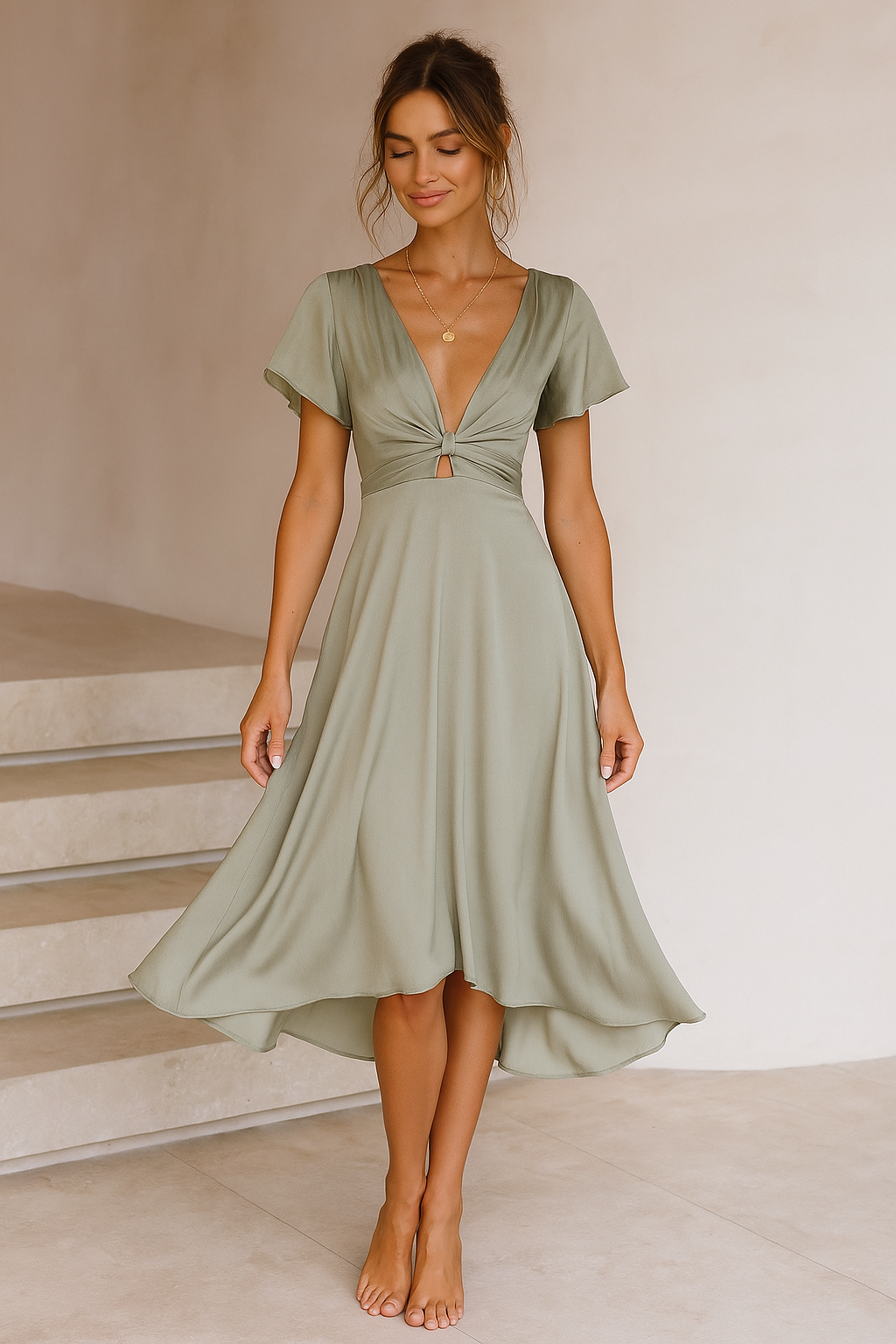 Madison™ - Midi Dress Featuring Knot Accent