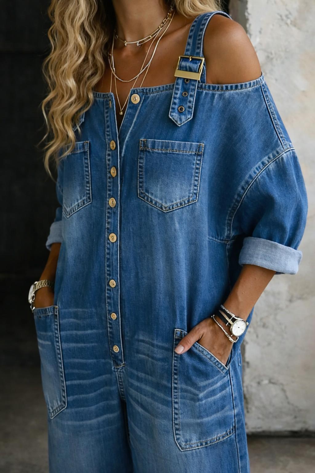 Elise | Off-Shoulder Denim Jumpsuit