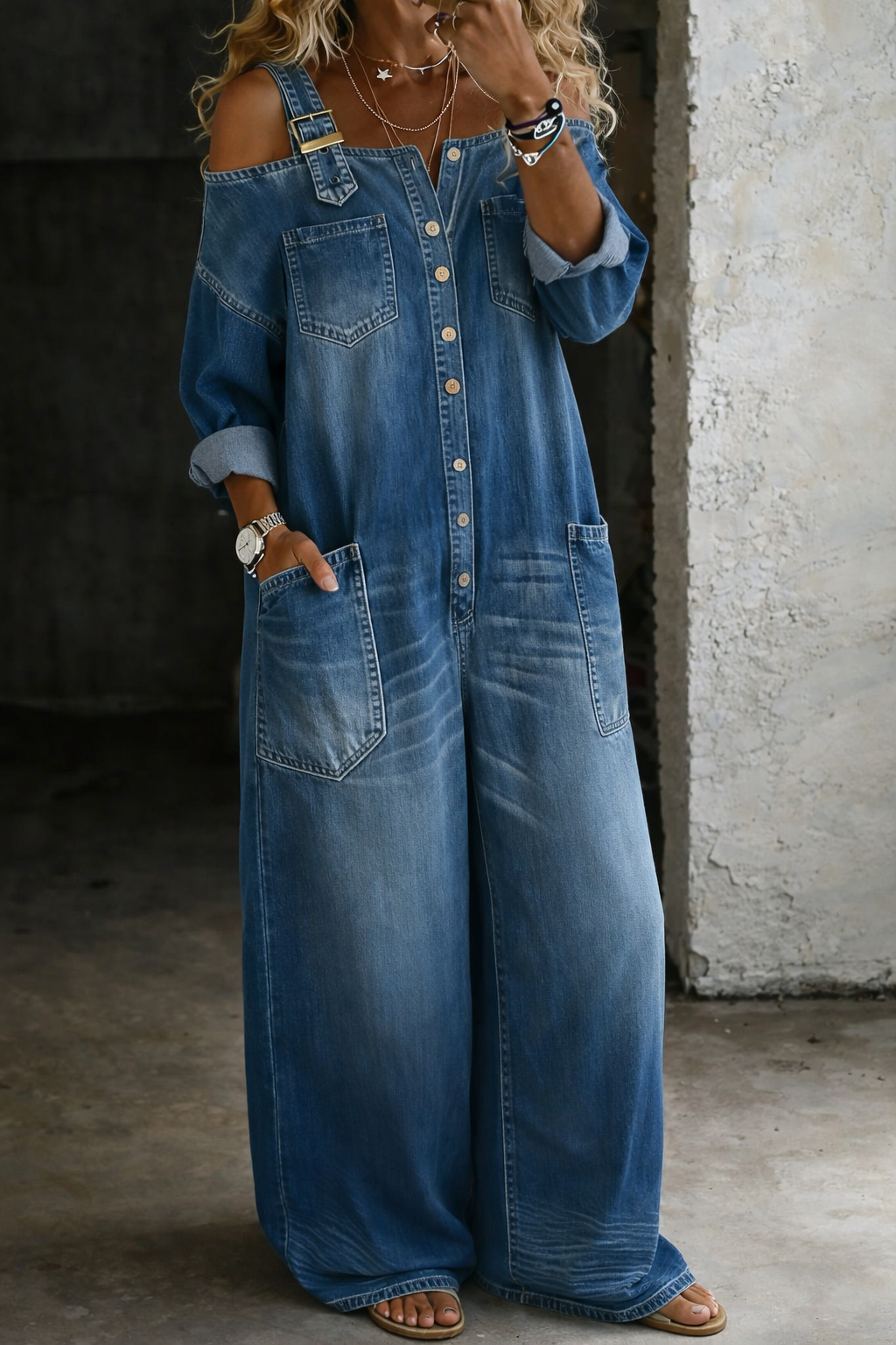 Elise | Off-Shoulder Denim Jumpsuit