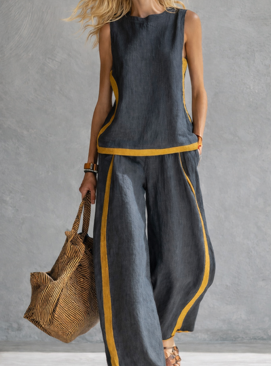 Beyoncé – Modern Linen Two-Piece for Effortless Looks