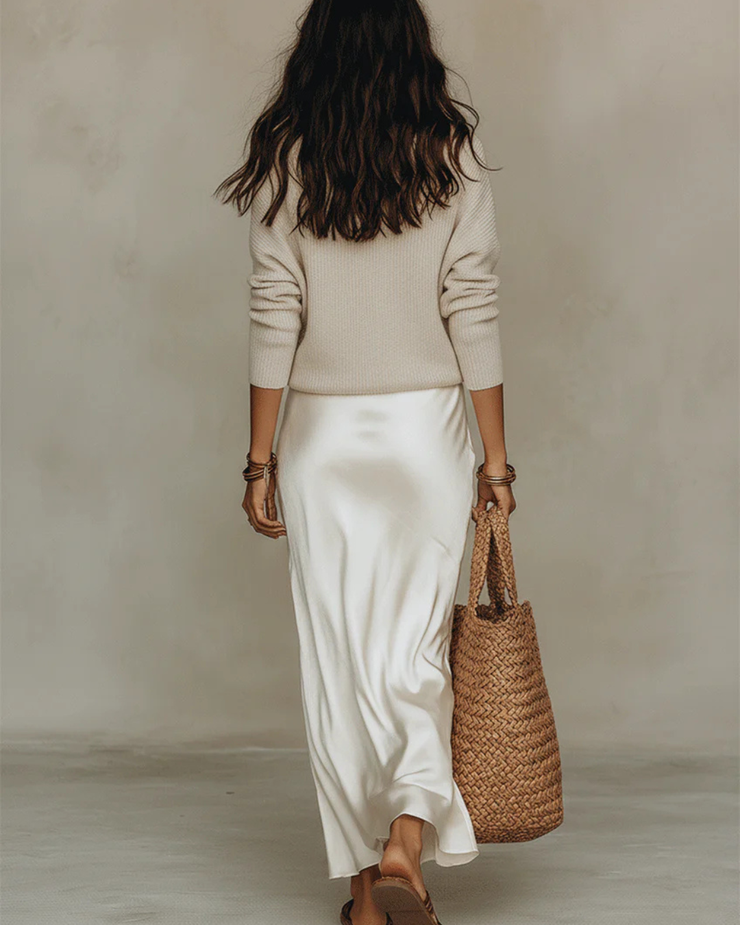 satin midi dress with sweater Satin Slip Dress With Crochet Knit Sweater by Miou Muse