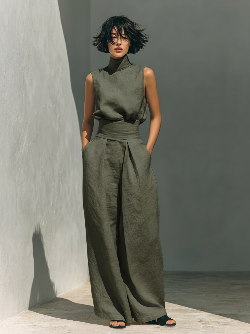 Maria – Chic cotton-linen tank & flowy wide-leg pants set for effortless, everyday style