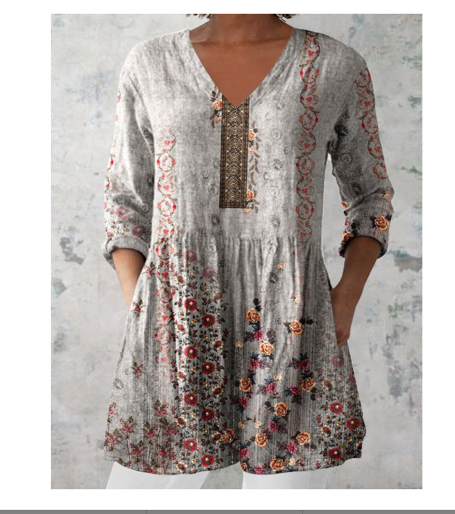 Eleanor™ - Casual Blouse With Ethnic Print