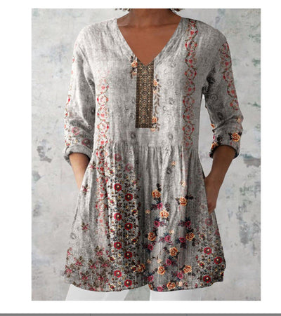 Eleanor™ - Casual Blouse With Ethnic Print