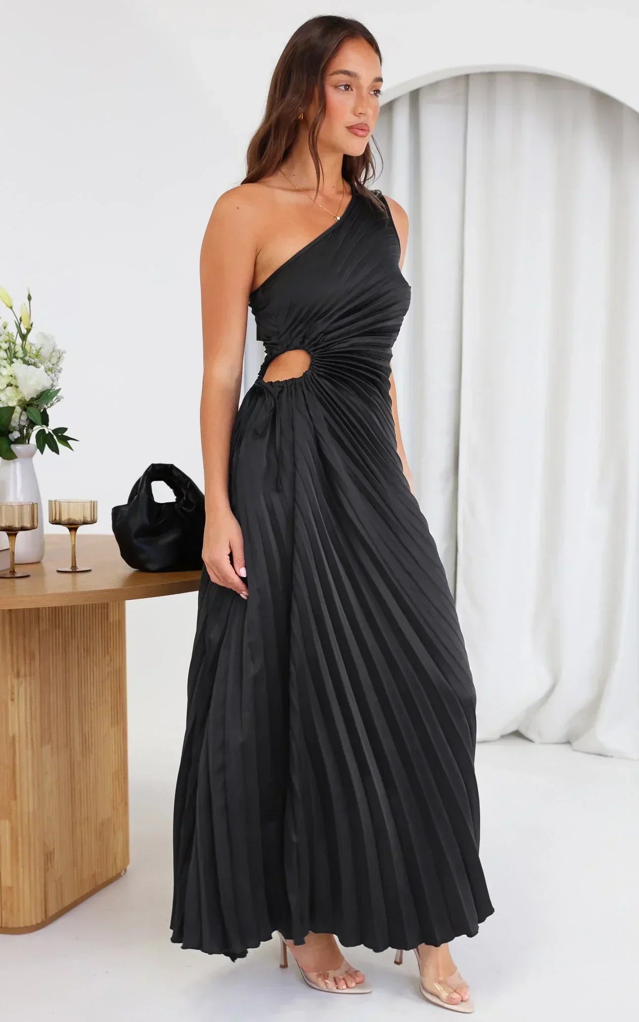 Kristina™ - Asymmetrical Pleated Midi Dress