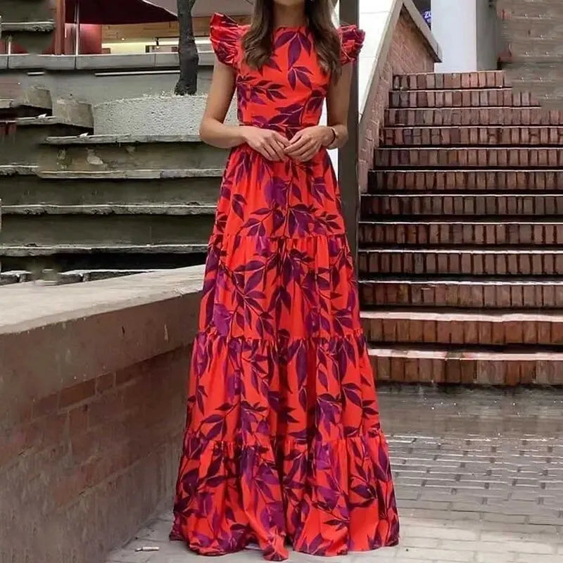 Clarissa™ - Round Neck Maxi Dress with Ruffle Hem