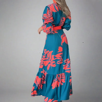 Maribel™ - Bohemian Print Dress with V-Neck and Long Sleeved