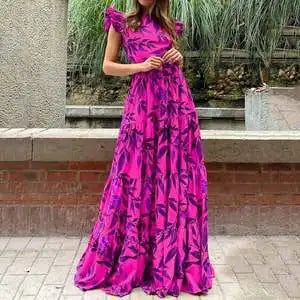 Clarissa™ - Round Neck Maxi Dress with Ruffle Hem