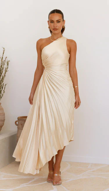 Kristina™ - Asymmetrical Pleated Midi Dress