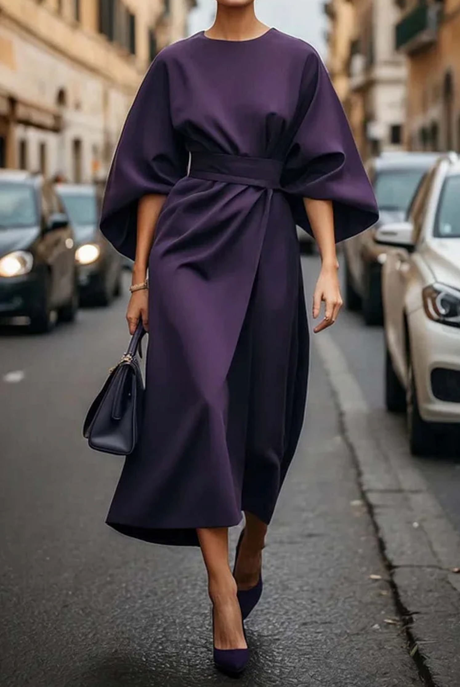 Emilia™ - Elegant Dress with Lantern Sleeves and Belt