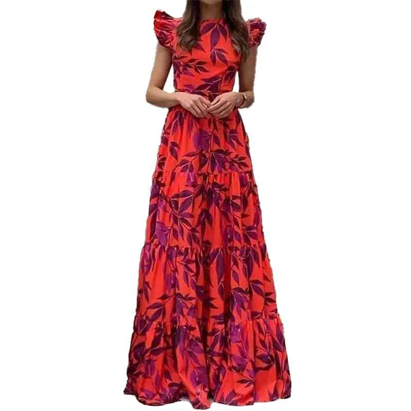 Clarissa™ - Round Neck Maxi Dress with Ruffle Hem