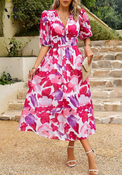 Stephanie™ - Luxurious Floral Midi Dress