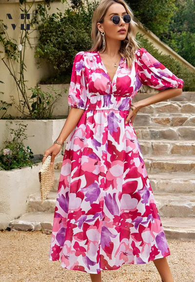 Stephanie™ - Luxurious Floral Midi Dress